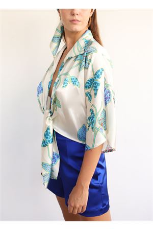 Silk shirt with blue flowers Capri Chic | CAMICIANODOBEIGEBLU